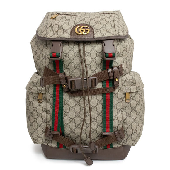 Gucci Skateboard Backpack Daypack GG Supreme Canvas Leather Beige Brown - Picture 1 of 9